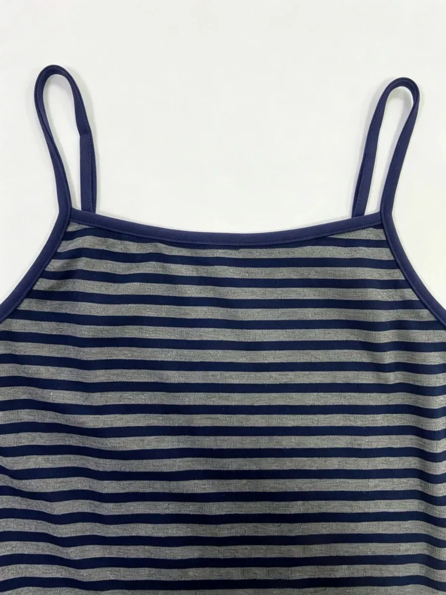 Women Striped Camisole Tank Top Summer Casual Slim Fit Sleeveless Navy Blue Basic Y2K Crop Top