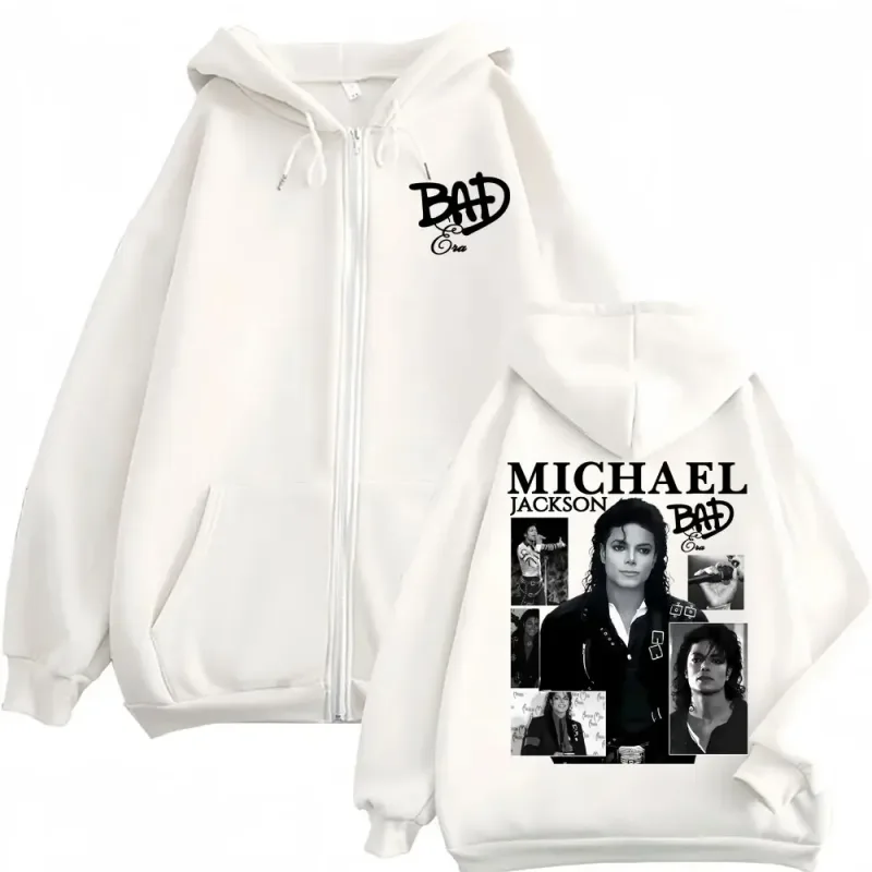 King of Pop Michael Jackson Bad Era Zipper Hoodie Men Women Harajuku Streetwear Jacket Sweatshirt Fleece Casual Zip Up Pullovers — image 4