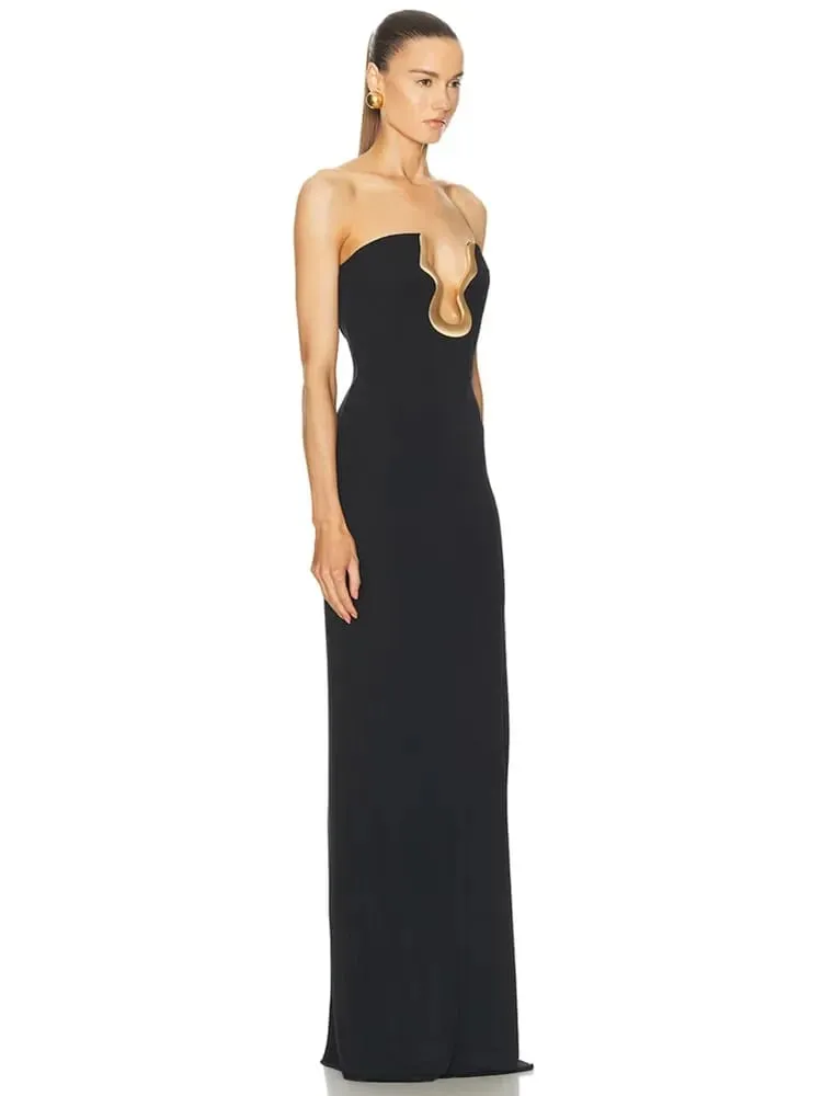 2025 mulheres celebridade sexy sem alças sem costas preto maxi longo bodycon bandage vestido elegante noite clube festa outfit — image 5
