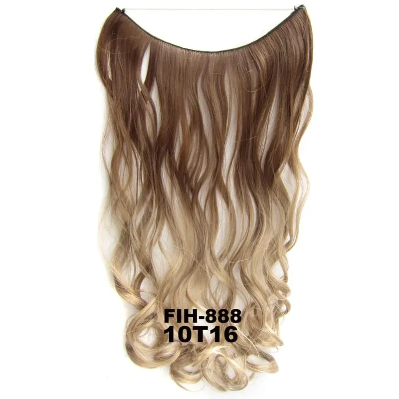 One Piece Ombre Color Hair Extension Women's Hairpiece Wavy & Straight Invisible Wire Secret Fish Line No Clips Synthetic Hair