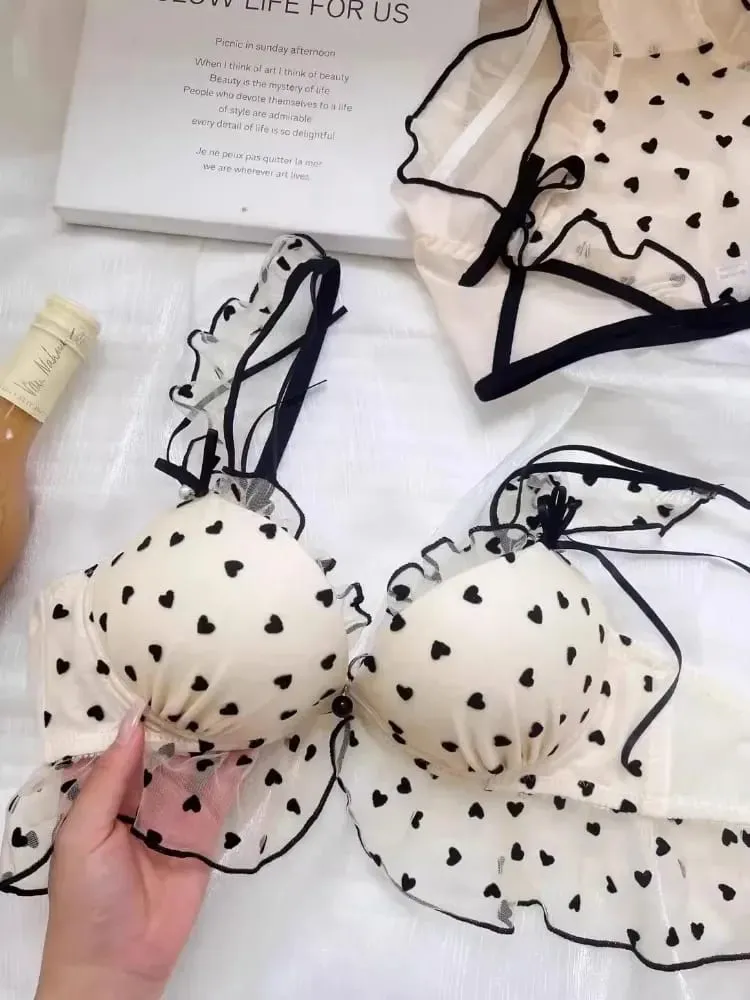 Japanese Mesh No-wire lace Underwear set Women's small breasts gather sexy pure desire sweet bra cute bra Panty SET TUSHY — image 2