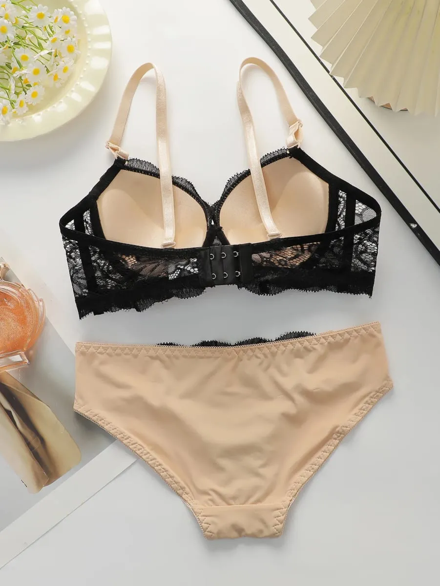 Women's sexy embroidered lace lingerie set with steel ring gathering push up daily casual close fitting bra set B2076 — image 2