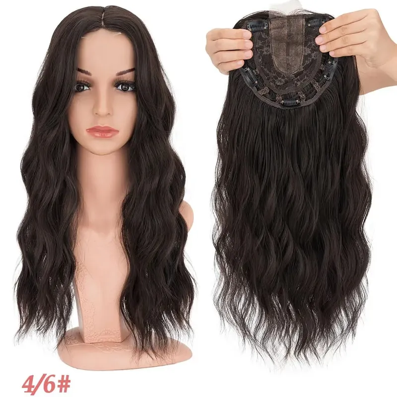 S-noilite Hair Topper 20 Inch Wavy Synthetic Clip-In Topper for Women Natural Looking Voluminous Hairpiece Ombre Blonde Wig