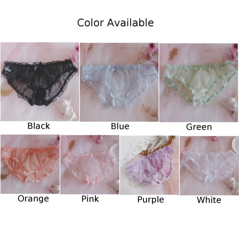 Homens Sissy Malha Chiffon Arco Floral Renda Bolsa Cueca Calcinha Biquíni Breve Calcinha Pura Transparente Sólida Cuecas Masculinas Shorts — image 6