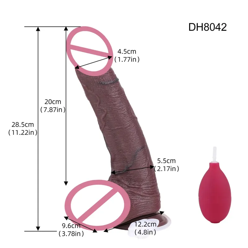 Silicone Lifelike Double Layers Ejaculating Penis Squirting Long Dildo With Sucker Anal Sex Toys Para sa Lalaki Babae Masturbator — image 9