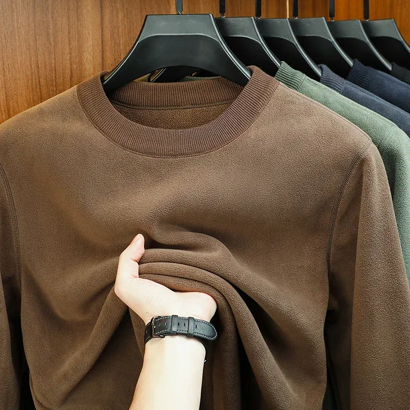 Taglagas at Winter Men's Velvet Hoodie Long Sleeve Round Neck Solid Color Fashion Casual Versatile Top — image 3