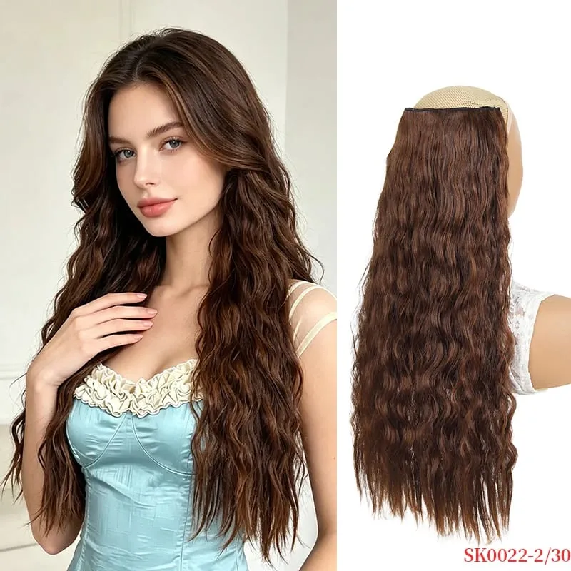 Synthetic Wig Extensions Long Curly Corn Perm One Piece Clip In Hairpiece for Women Instant Length — image 9