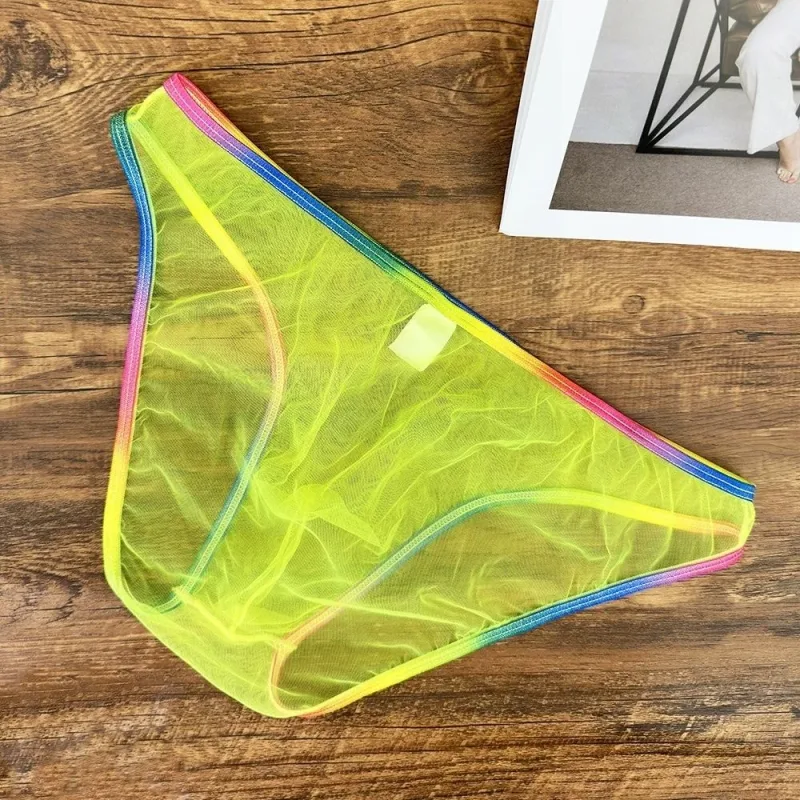 Färgglada Låg midja U konvexa underkläder Herr Sexiga Gauze-trosor Ultratunna Sheer Mesh Transparenta Kalsonger — image 7