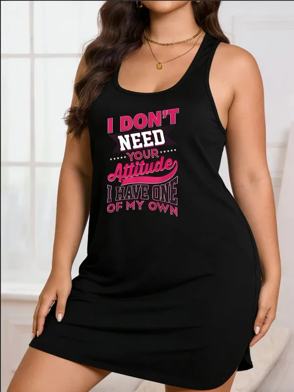 Alphabet Print Casual Sleeveless Dress Suitable for Summer and Spring Elegant Dress for Ladies