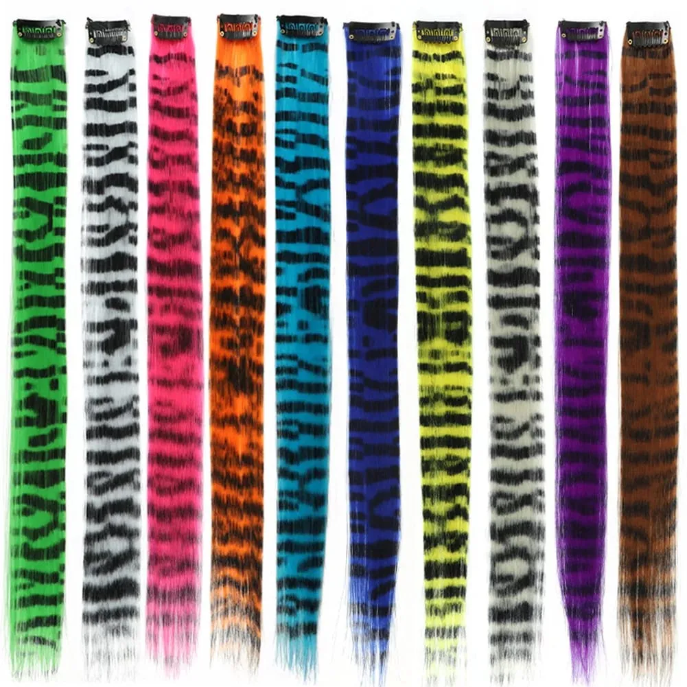 1Pc Clip-in Stripe Printed Synthetic Hair Colorful Long Straight Hair Pieces clip in Hair Extensions for Daily or Christmas wear — image 6