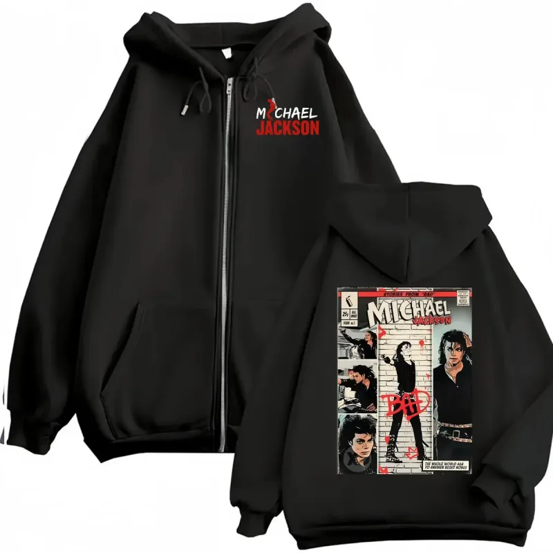 King of Pop Michael Jackson Bad Era Zipper Hoodie Men Women Harajuku Streetwear Jacket Sweatshirt Fleece Casual Zip Up Pullovers — image 28