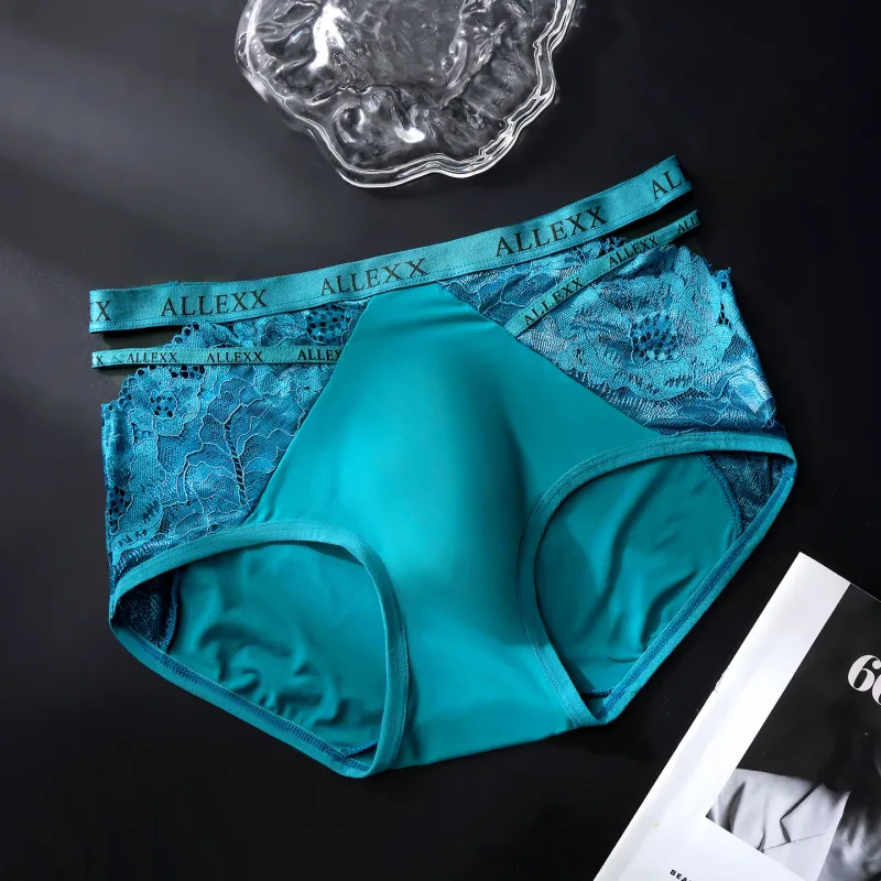 Calcinha feminina para homens sexy renda oco cintura briefs respirável u convexo bolsa underpant macio rendas seda gelo emenda roupa interior — image 17
