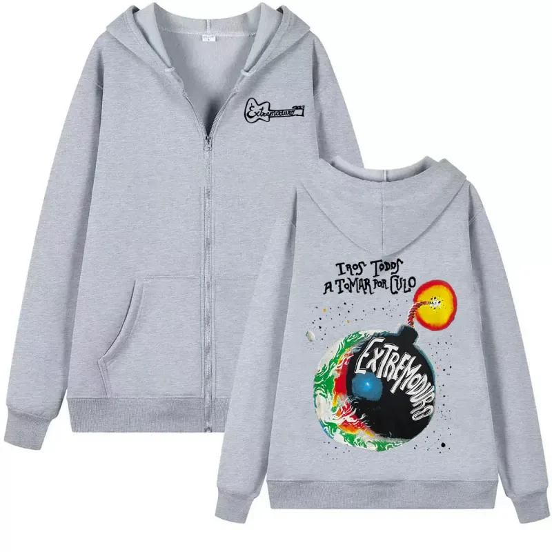 Rock band extremoduro tour 2026 zip up hoodies moda masculina gótico velo sweatshirts casacos de grandes dimensões com capuz com zíper streetwear — image 7