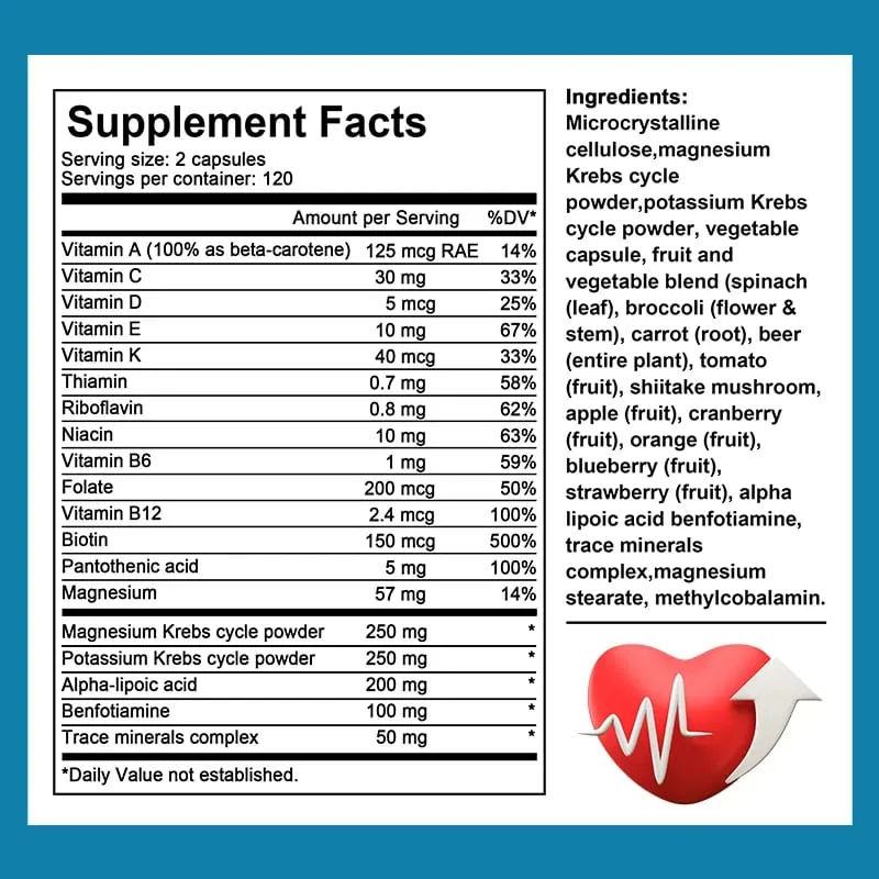 Cápsulas multivitamínicas contêm biotina e magnésio para antioxidantes, ajudam a aumentar a energia da função imunológica e a saúde imunológica — image 1