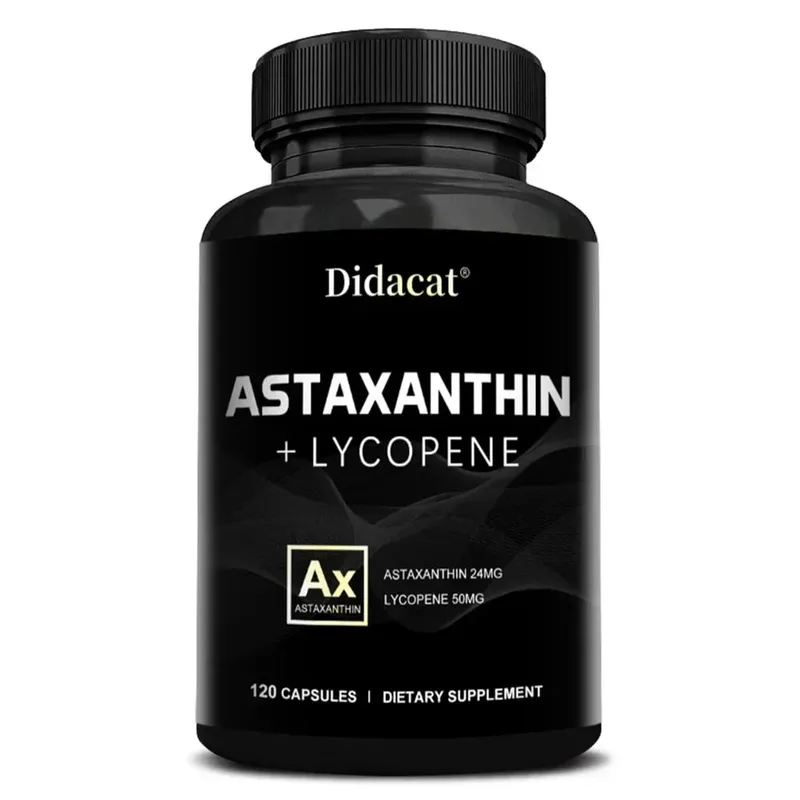 Astaxanthin 24 mg + Lycopin 50 mg Natürliches Antioxidans aus Mikroalgen. Astaxanthin-Ergänzung unterstützt die Gesundheit der Augenhaut, ohne GVO