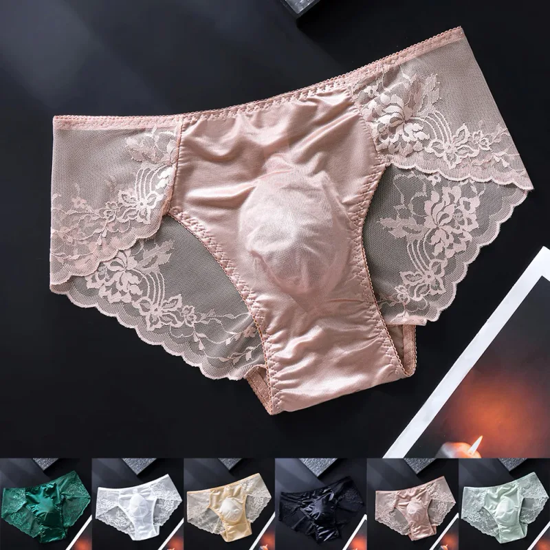Män Spetstrosor Seamless Ice Silk Trosor Underkläder 3D Bulge Pouch Låg midja Gay Trosor — image 2