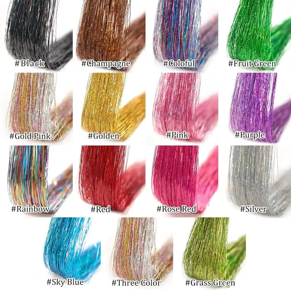 6Pcs Synthetic Hair Tinsel Clip in 20Inch Glitter Tinsel Hair Clip in Hair Tinsel Kit Heat Resistant Shiny Sparkle Fairy Hair — image 6