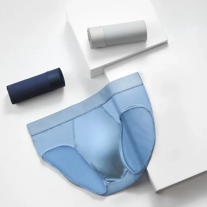 1pc Men's ice - silk underwear. Thin - style for summer, with U - convex briefs. solid - colored shorts