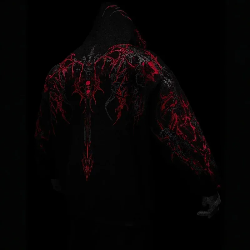 2025New American Style Men's Hooded Sweatshirt Trendy Brand Dark Style Sports Fitness High Street Autumn Winter Men's Sweatshirt — image 6