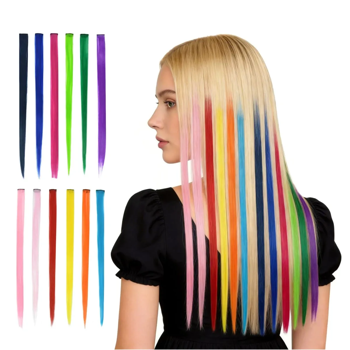 12 Colors Straight Curly Hair Synthetic Hairpieces Clip-In One Piece Pure Color Synthetic Hair Extension Pieces — image 2