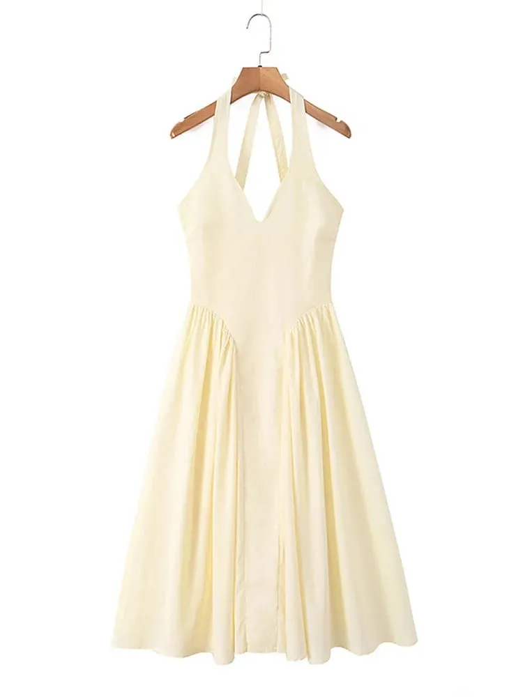 Women’s Dress Sexy Halter V Neck Sleeveless A Line Midi Evening Party Dress Female 2026 Summer Fashion Woman Vacation Vestidos — image 6