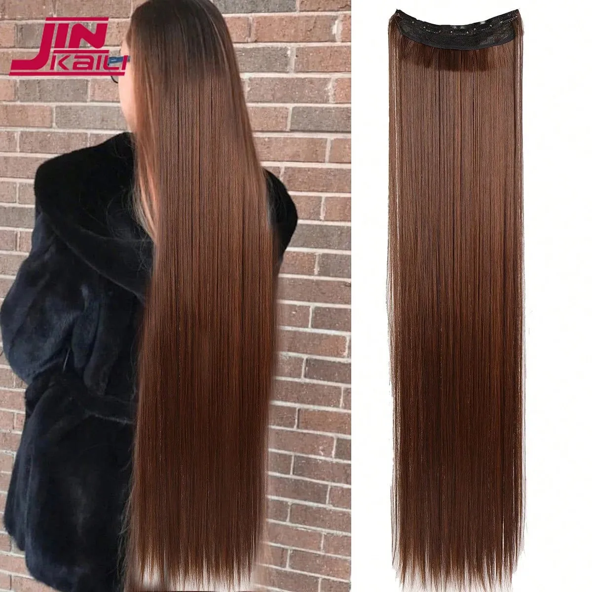 JKL Synthetic 5 Clip In Hair Extensions Long Straight Hairstyle Hairpiece Black Brown Blonde 80CM Natural Fake Hair For Women — image 8