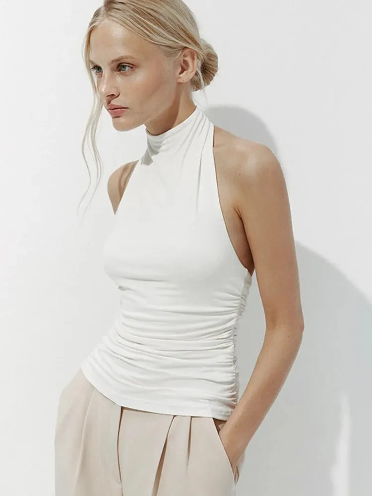 Sexy Backless Pure Color Summer New Women's Tank Top T-shirt Sleeveless Polyester Fiber Cross-Border Clothing — image 4