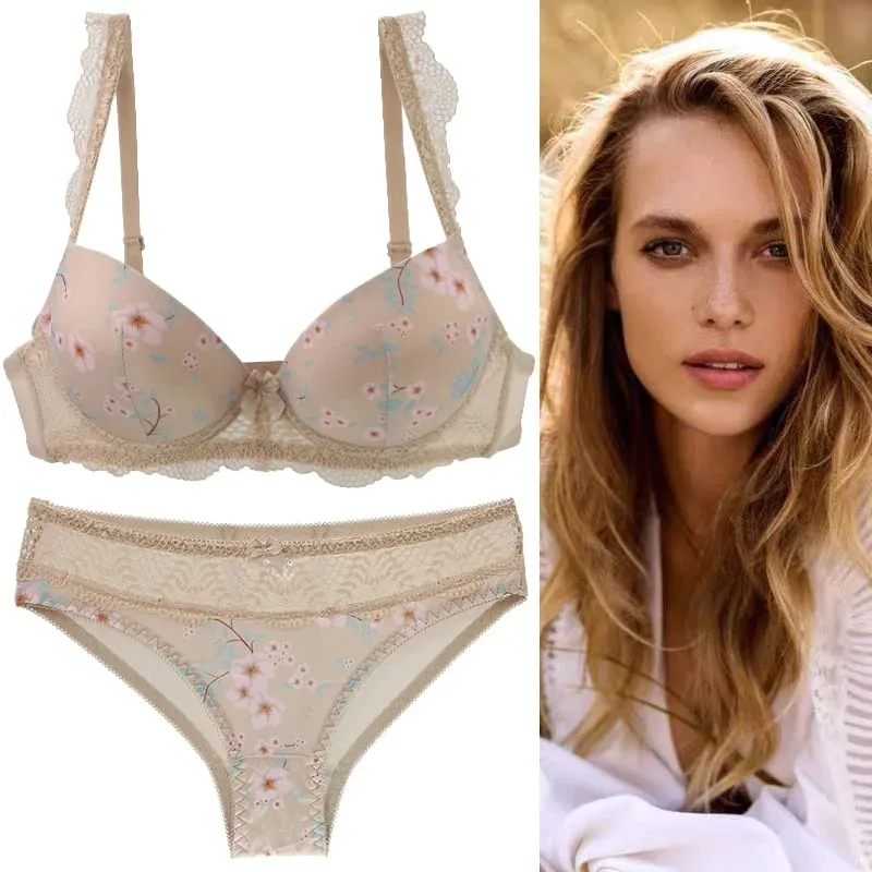 2023 Bagong Sexy Ladies Bras Set Para sa Big Boops BCDE Cup Bow Floral Underwear Black Beige Blue Red White Lace Women Lingerie — image 5