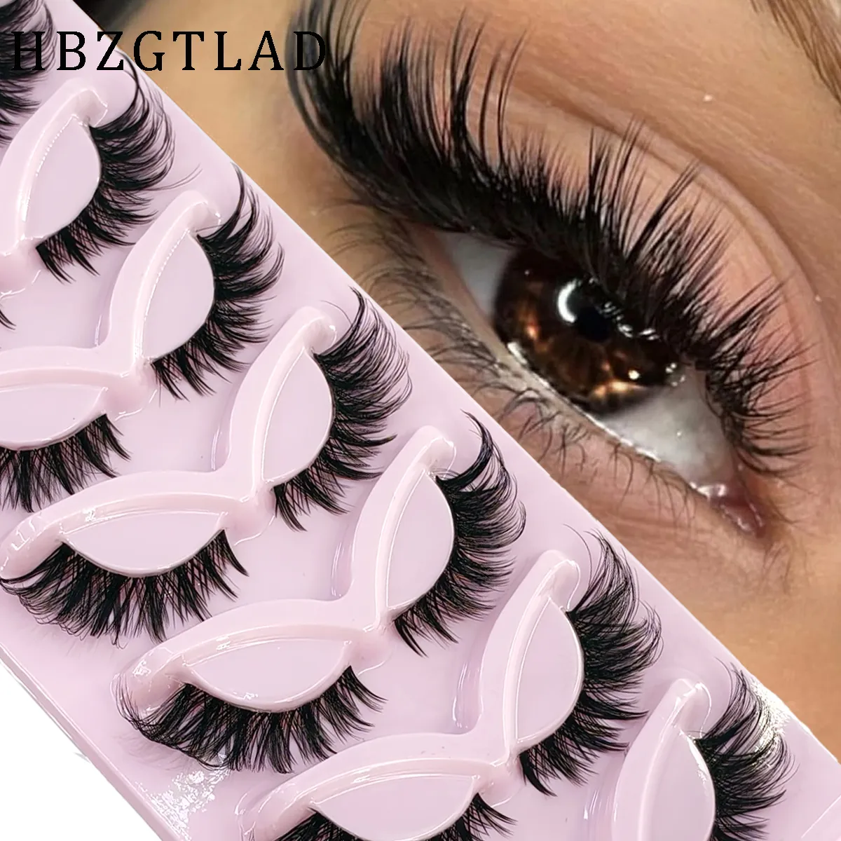 HBZGTLAD7pairs Fox Eye Lashes Wispy Faux Mink Lashes Volume Fairy Cat Eye Lashes That Look Like Extensions Spiky Fake Eyelashes — image 2
