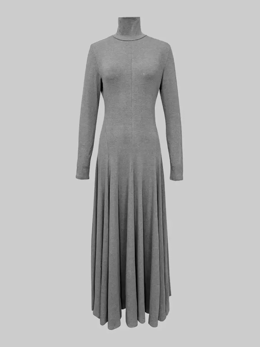 Freeacy Women's Grey Knit Maxi Dress Turtleneck Long Sleeve with Fitted Bodice and Flared Mermaid Skirt Elegant Party Dresses — image 4