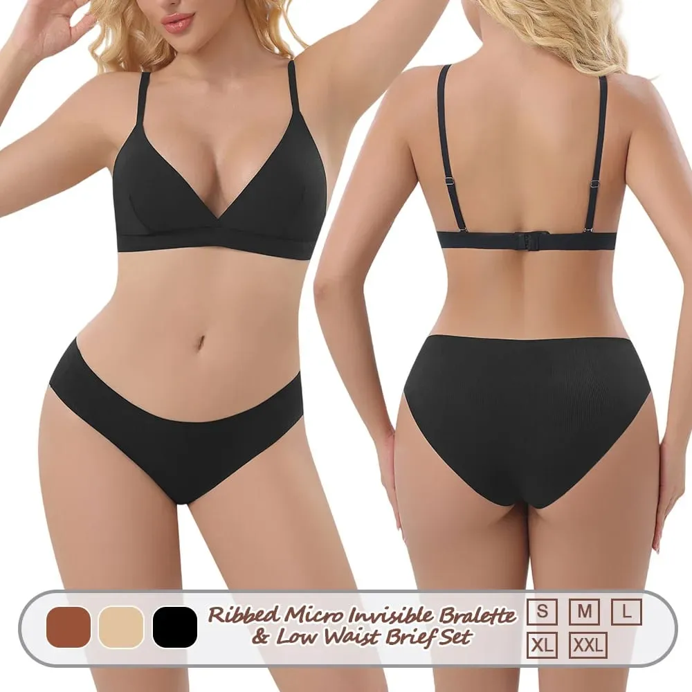 Women's Seamless Rimless Bra Ribbed Triangle Cup Underwear Briefs Set Underwear Women Set Sexy Lingerie — image 3
