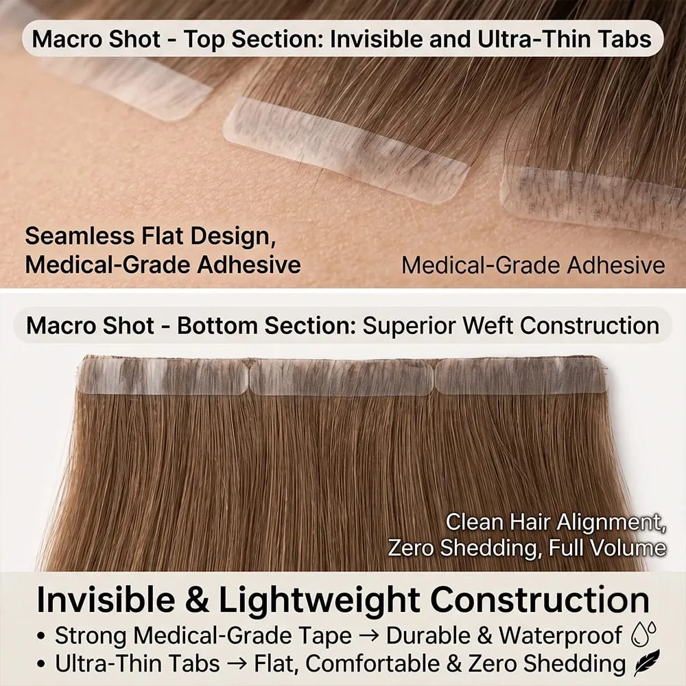22 24 Inch 4A Medium Brown Tape In Hair Extensions Human Hair Seamless Invisible 21Pcs/Pack 50g Remy Colored Straight Brazilian 100% Pure Human Hair For Women — image 8