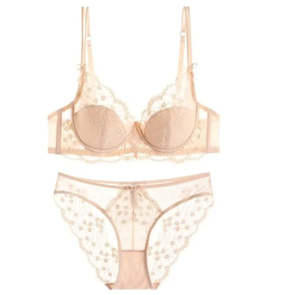 Ladies Pink Lace Lingerie Set Full‑Coverage Thin Minimizer Bra Push Up Anti‑Sag Support Underwear For Big Bust Daily Soft Outfit — image 2
