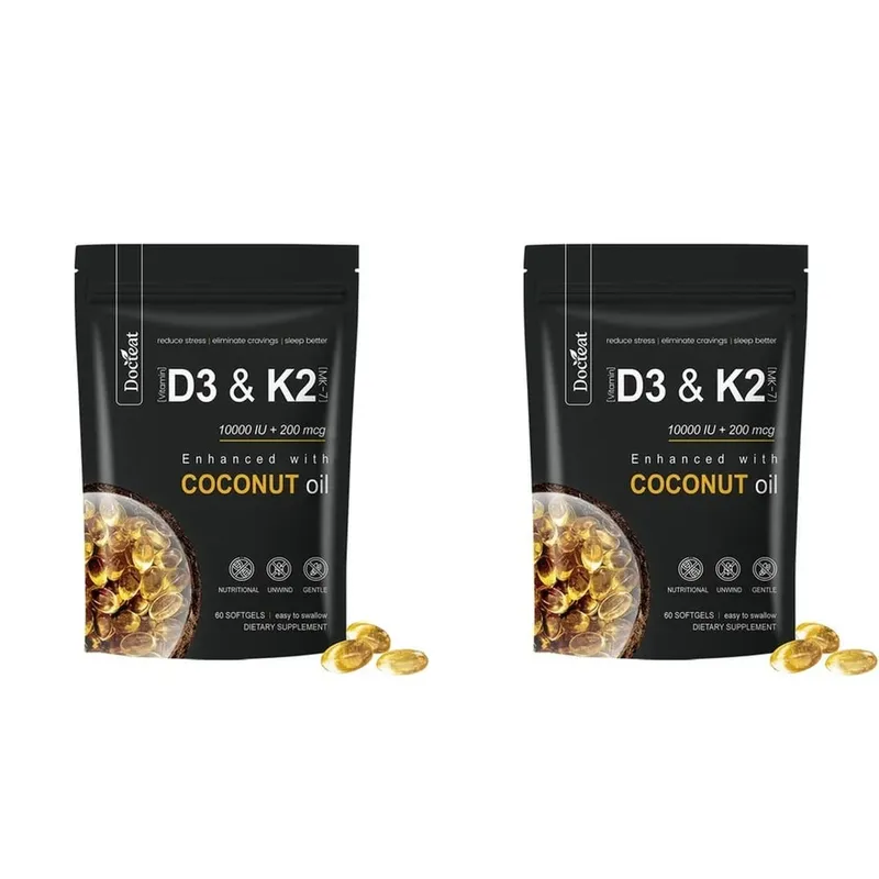 Docteat Vitamin D3 & K2 Softgels with Magnesium and Coconut Oil for Bone Nutrition Balance Immune System Balance - 60 Softgels — image 8