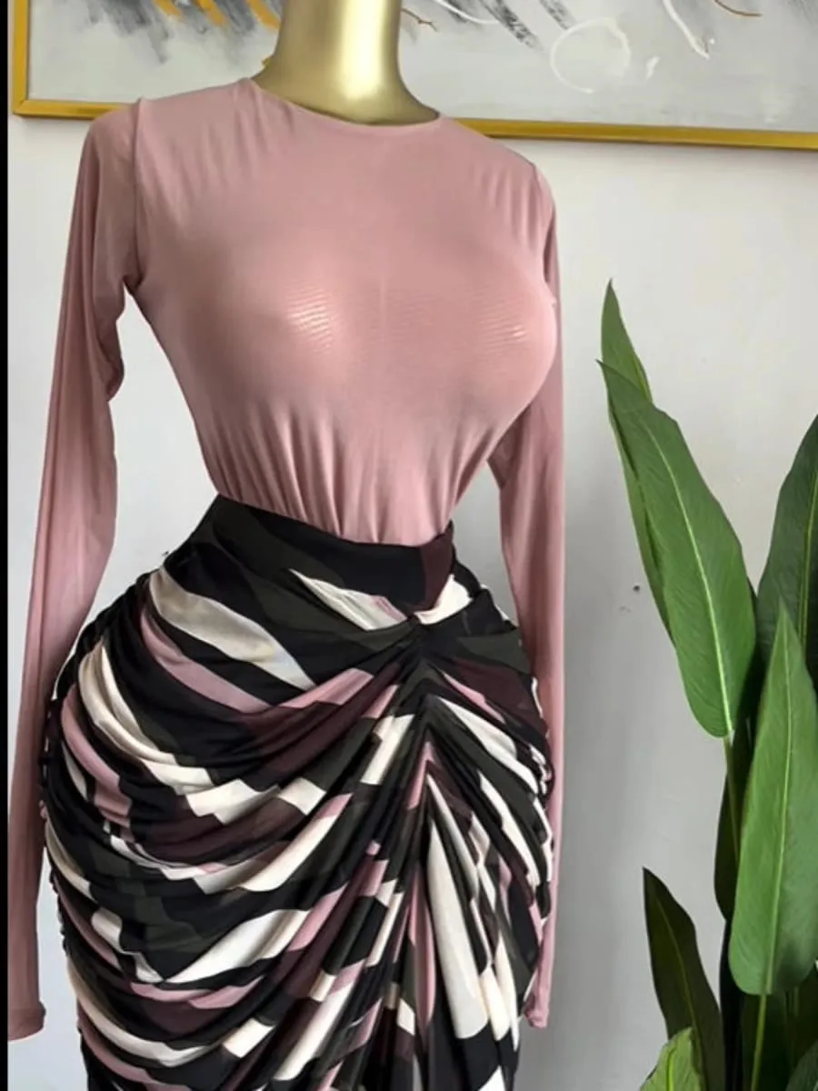yaya feminino tie dye listrado retalhos empilhados ruched bodycon midi maxi vestido longo outono inverno educação férias vestidos de baile — image 3