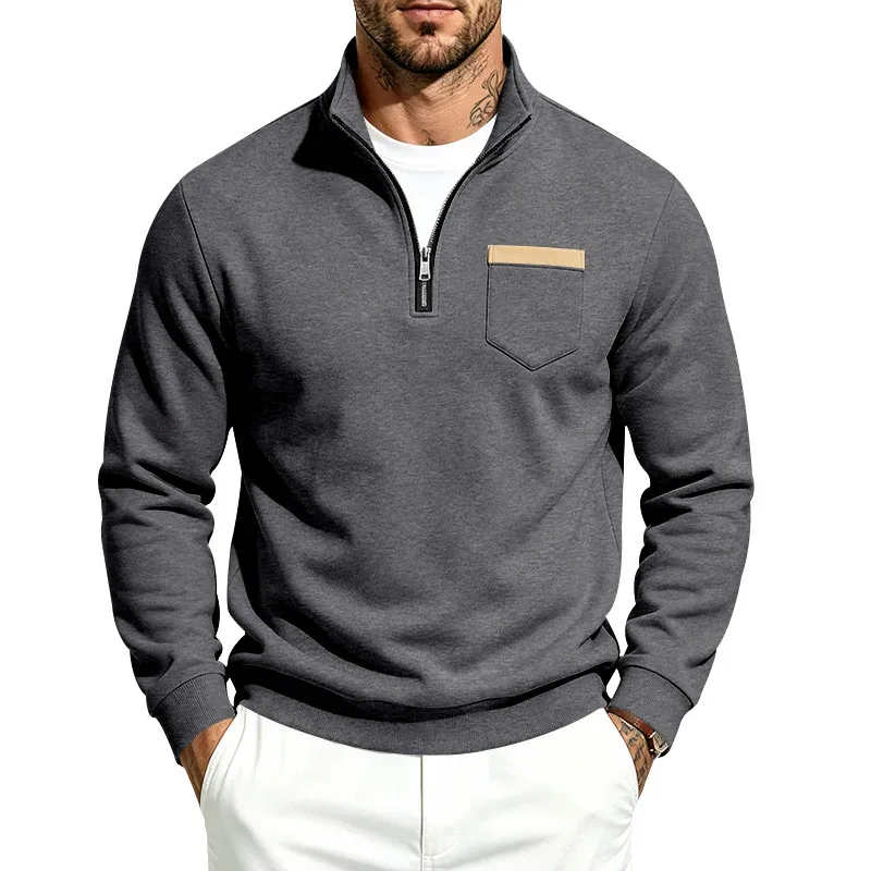 Mga Lalaki 2026 Autumn Winter Hot Item Fleece Lined Stand Collar Loose Vintage Sweatshirt Casual Commuter Fashion Lalaki Pang-araw-araw na Panlabas na Kasuotan — image 30
