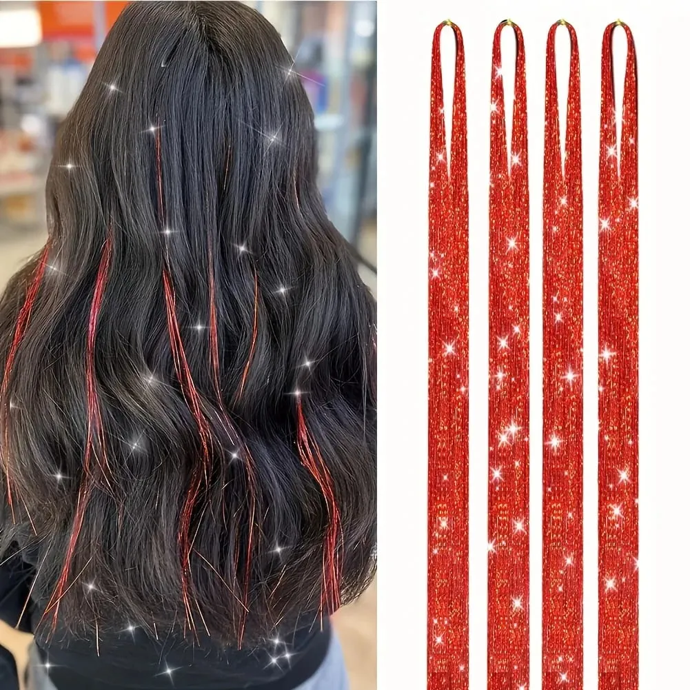 4 Packs 22inch Fairy Tinsel Hair Extensions Kit for Women Holographic Synthetic Hair Extension for Quick Hair Color Change — image 14