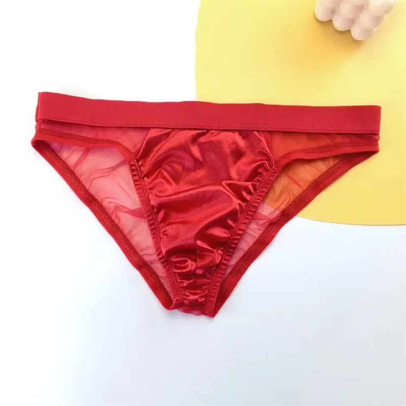 Cuecas masculinas de seda de cetim brilhante sexy cuecas de malha transparente calcinha masculina respirável de secagem rápida — image 17