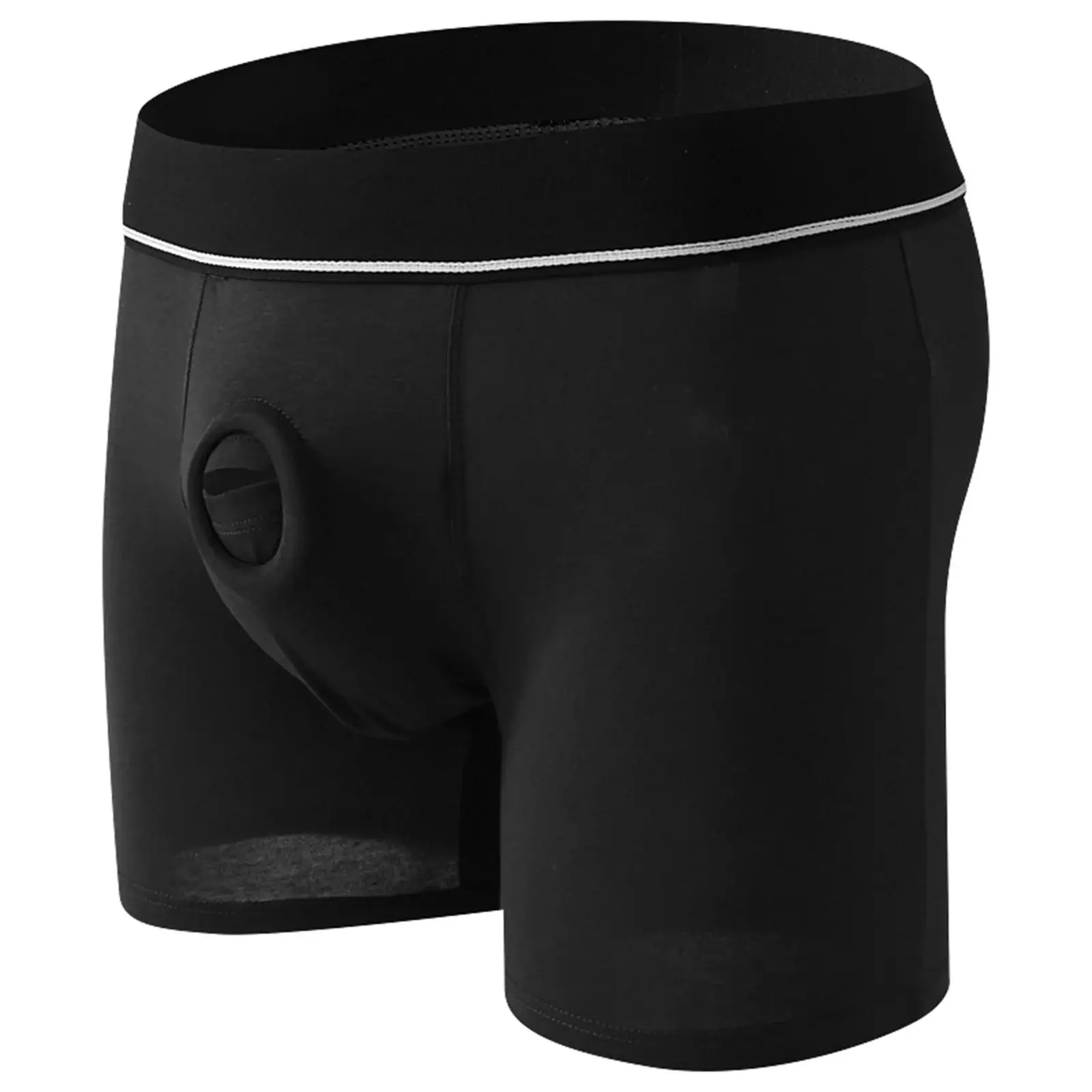 Anel peniano masculino sexy jock hole boxers cockring homem shorts roupa interior calcinha de algodão bolsa aberta cuecas longas boxershorts — image 1