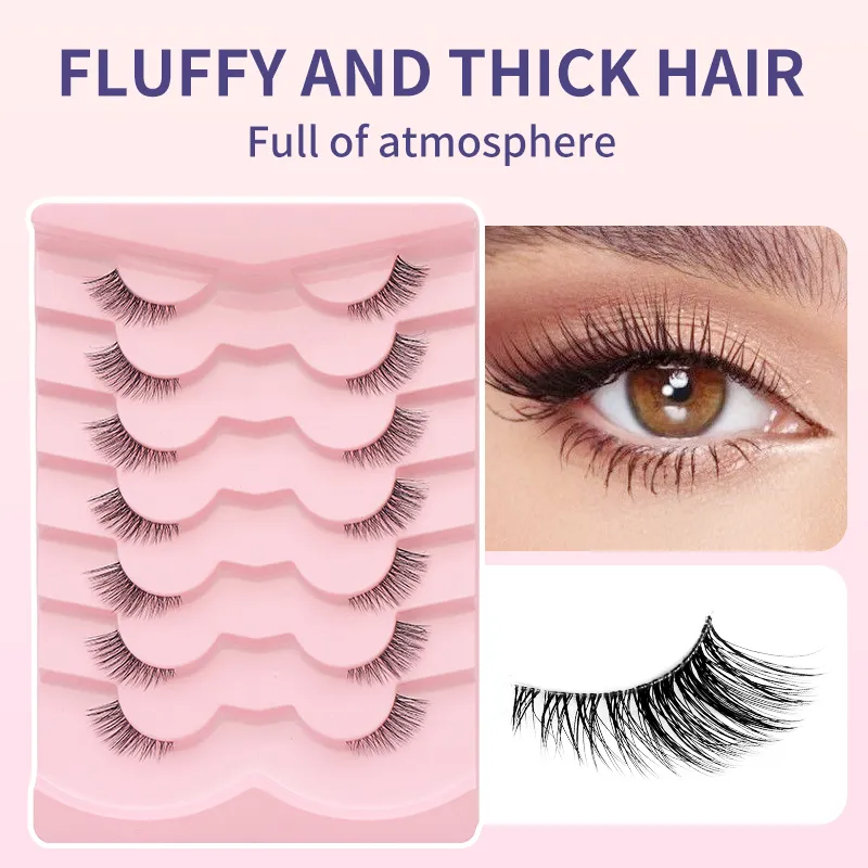 7 Pairs Natural Lashes Wispy Half Clear Band Strip Lashes False Eyelashes Soft Fluffy Lightweight Eye Lashes Makeup — image 4
