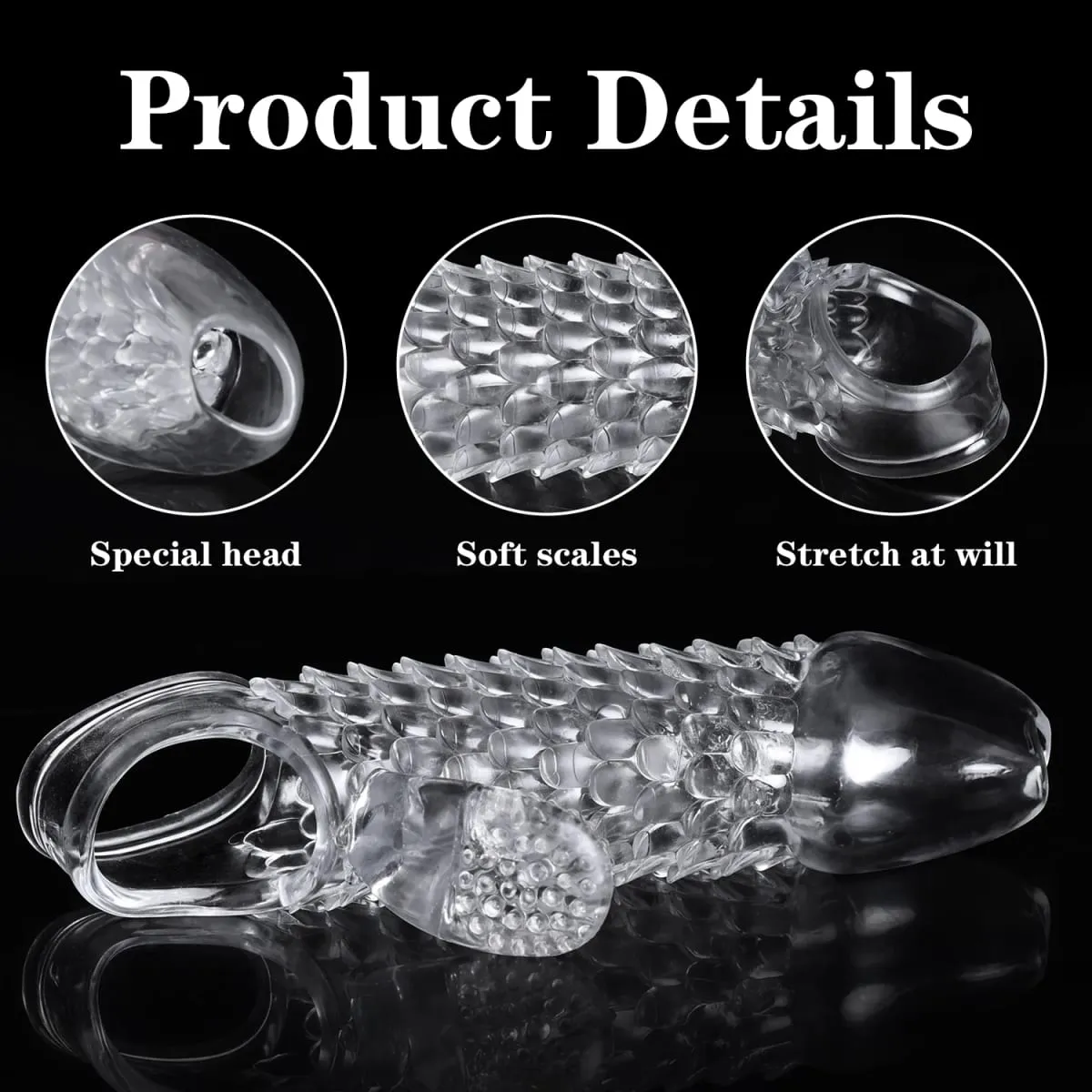 Reusable Tranaparent Penis Sleeve Enlargement Delay Ejaculation Soft TPE Dragon Scales Clear Cock Sleeve Adult Sex Toys for Men — image 3