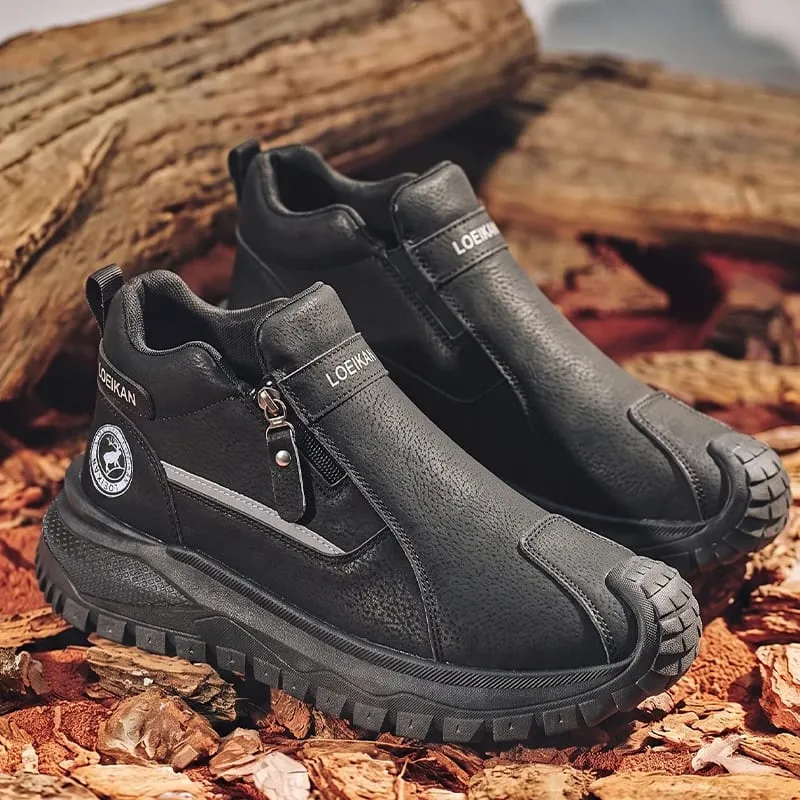 Men Casual Slip‑On Ankle Shoes Side Zipper Design Thick Non‑Slip Sole Fashion Daily Wear Male Sneakers
