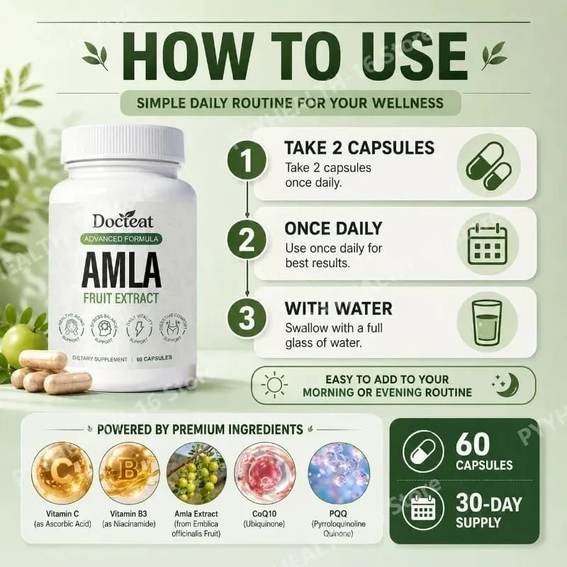 Docteat Amla Fruit Extract Capsules Immune Function Support Support Skin Health Support na may Vitamin C B3 CoQ10 PQQ 60 Capsules — image 5
