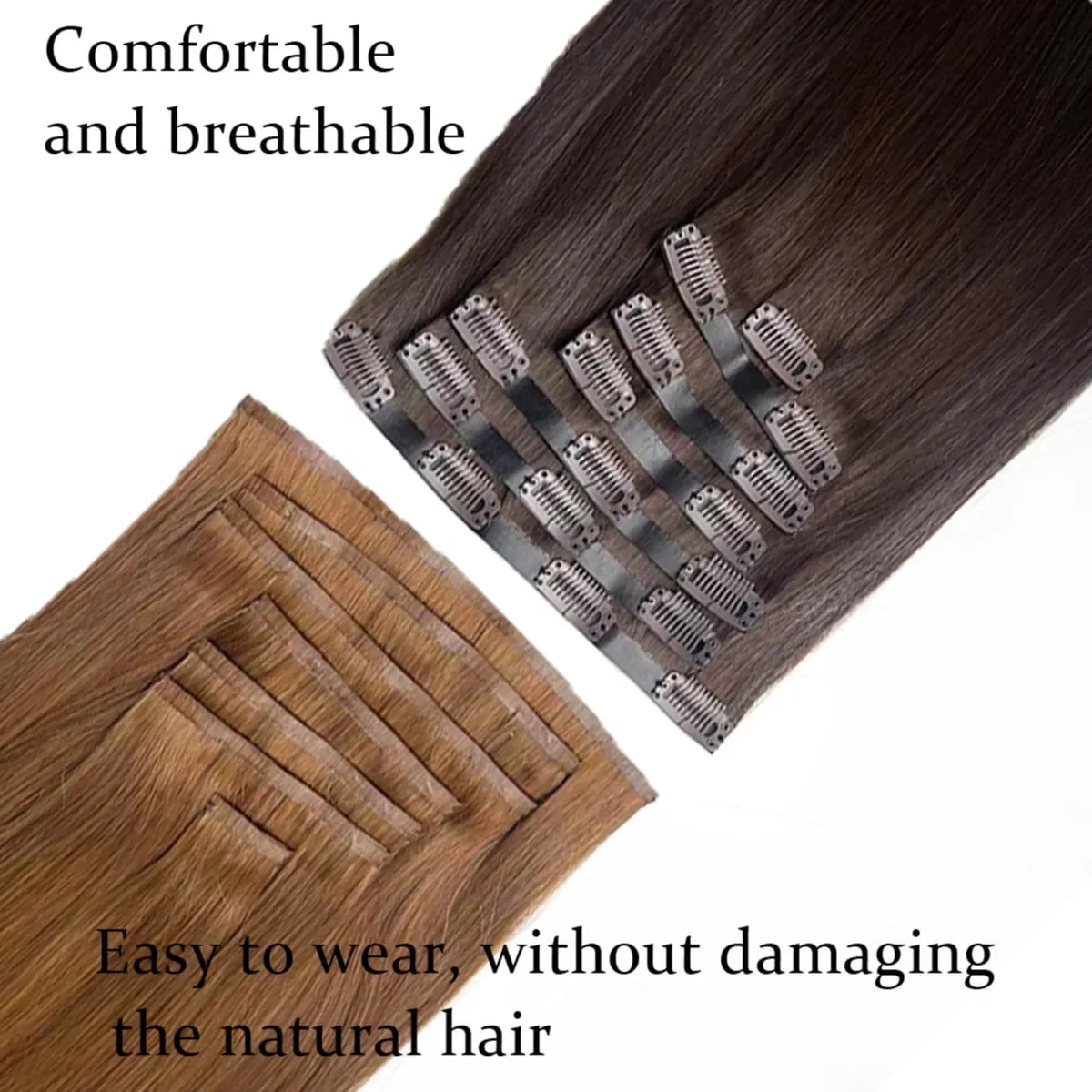160g Thick PU Clip in Human Hair Extensions Seamless Weft Tape Clip on for Thick Raw Hair Invisible Hair Extensions
