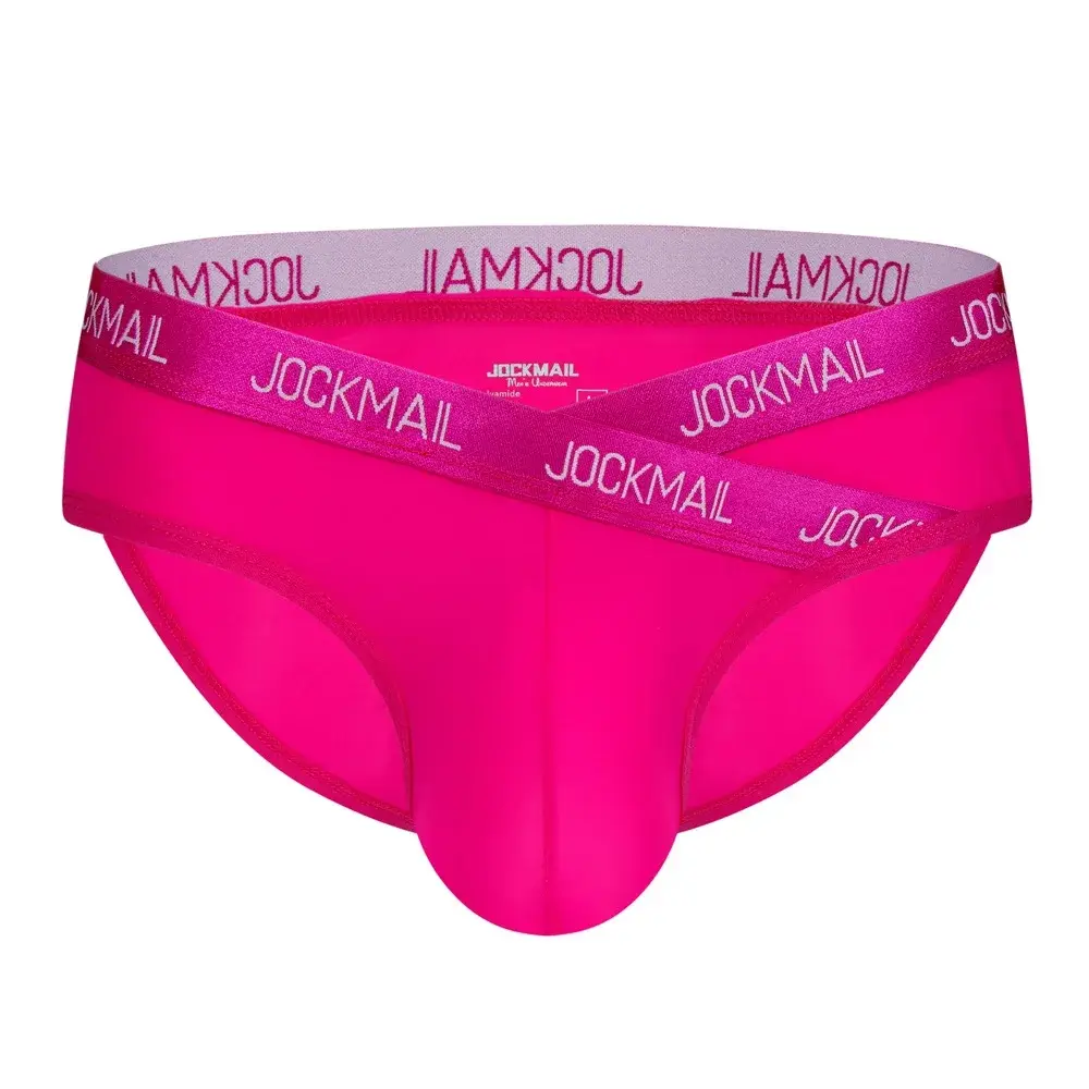 Jockmail Intimo da uomo Vita bassa Lettera sexy Sport traspirante Estate Slip in seta di ghiaccio Borsa grande in nylon Tinta unita Mutandine da uomo — image 3