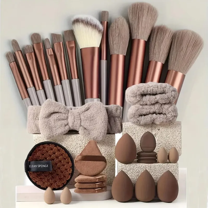 20/40Pcs Makeup Brushes and Sponges Set Brown Makeup Puff Beauty Egg Headband Wristband Remover Kit Makeup Tool Gift — image 8