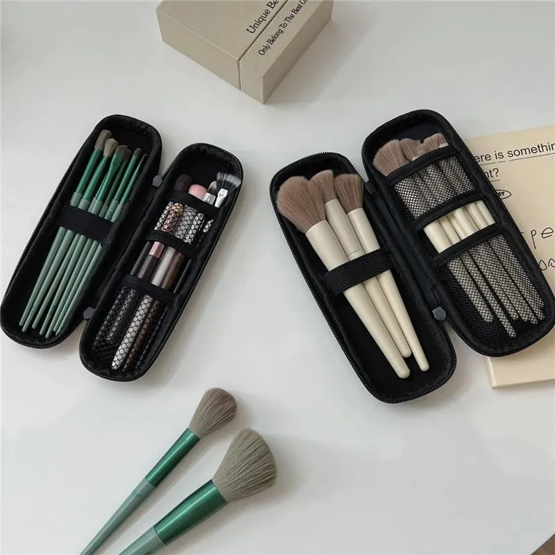 (N) Black Cosmetic Storage Bags Waterproof Double Zipper Makeup Brushes Case Women Bag Portable Travel Brush Holder Pen Case Box