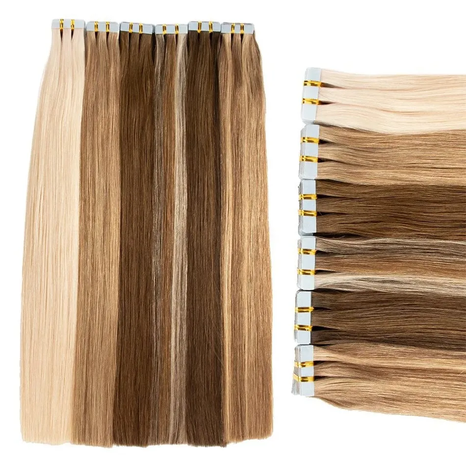 Full Shine Tape In 100% Remy Human Hair Straight Double Sided Blonde Comfortable Silky Natural Tape Ins For Women — image 4