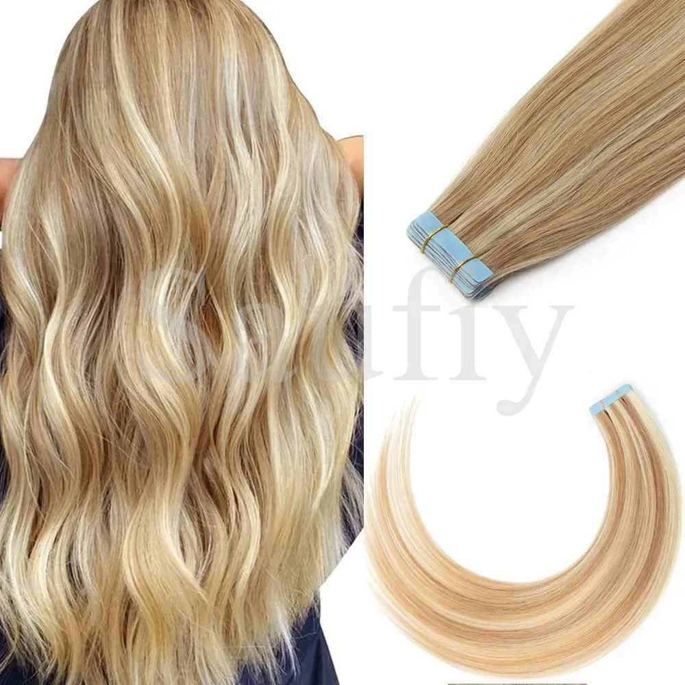 Fita reta loira em extensões de cabelo humano 20 unidades / pacote em linha reta natural preto loiro marrom fita ins extensões de cabelo 12-20 polegadas fita de trama de pele dupla face sem costura em extensões de cabelo para mulheres — image 13