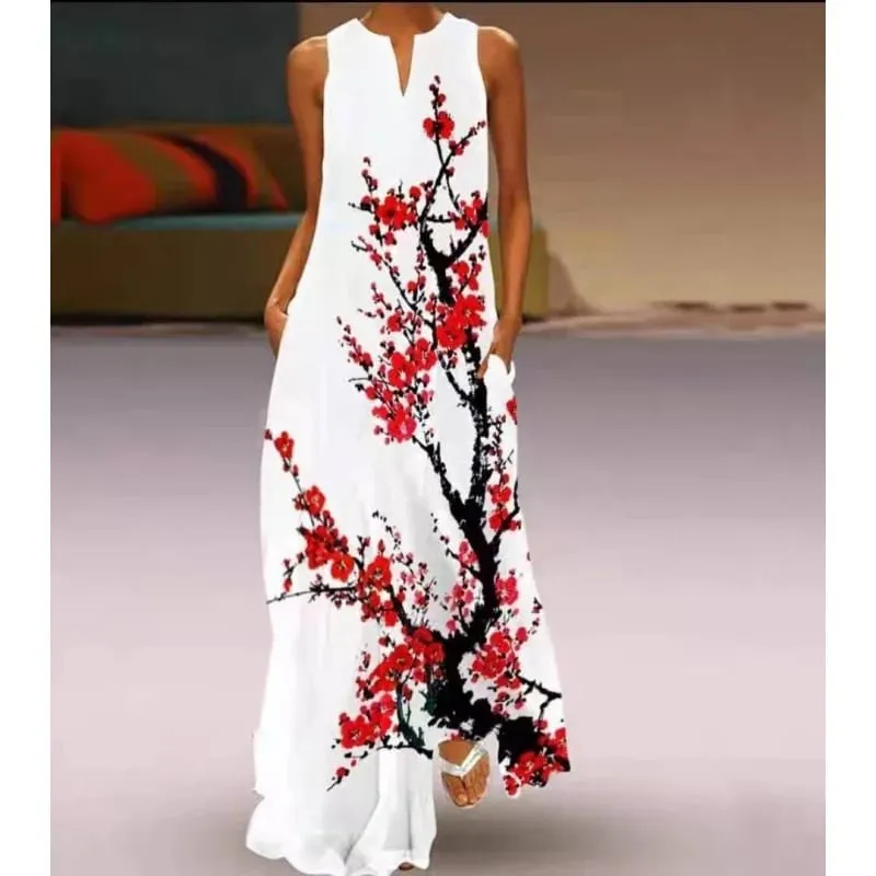 Women Dresses 2026 New summer wear sleeveless long dress V-neck printed emerald flower dress women's clothing vestidoes — image 16
